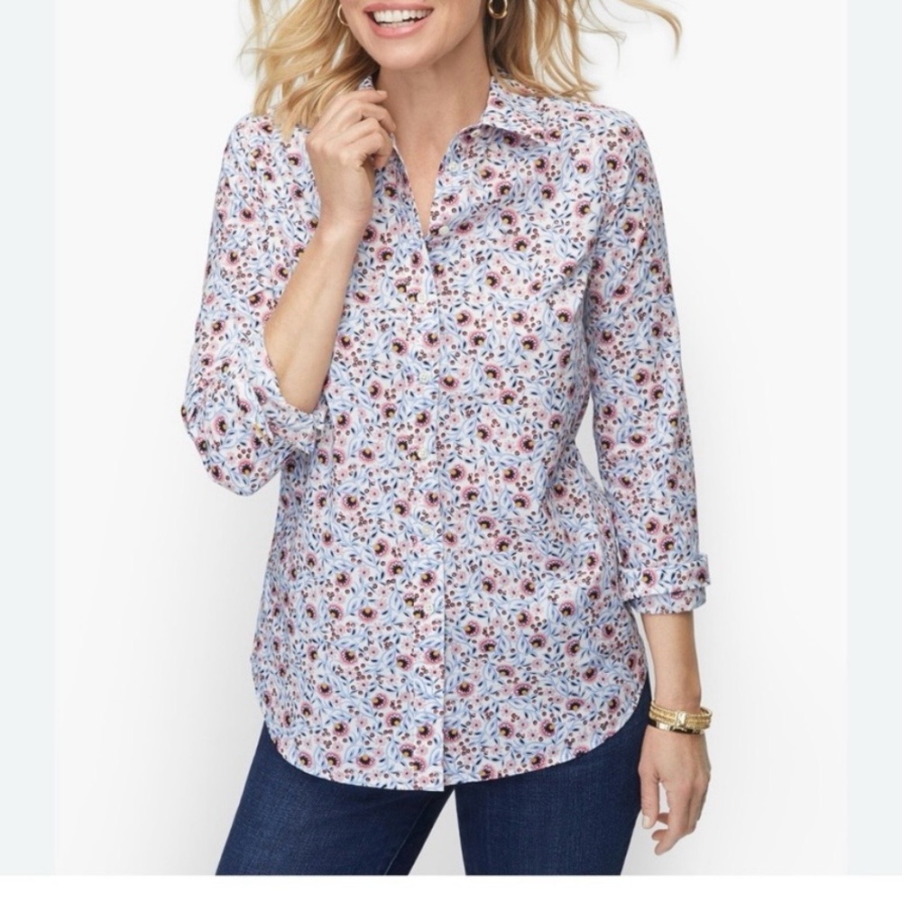 TALBOTS NWOT Cottage Core Office Lotus Flower 100% Cotton Long SLV Blouse SZ 2X